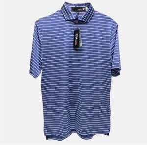 New  RLX Polo Ralph Lauren Blue White Striped Short Sleeve Wicking Shirt $110